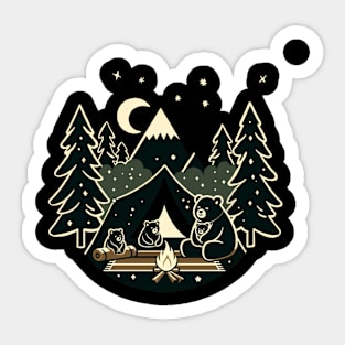 Bears on a cozy campsite Sticker